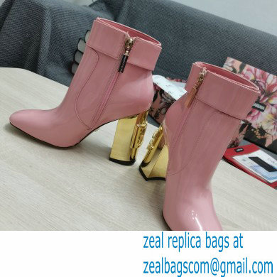 Dolce  &  Gabbana Heel 10.5cm Leather Ankle Boots Patent Pink with DG Karol Heel and Strap 2021